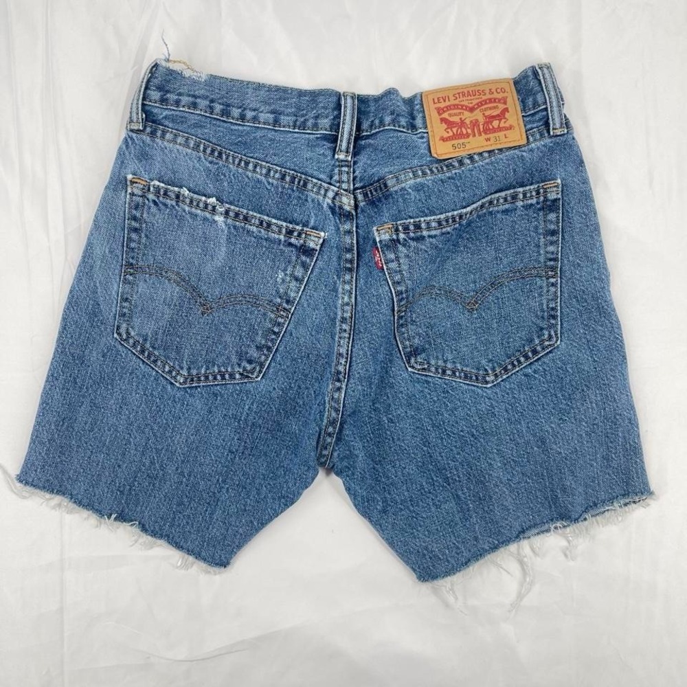 Levi's 505 Distressed Denim Shorts Jorts Retro Summer 31 Frayed Hem Casual Skate
